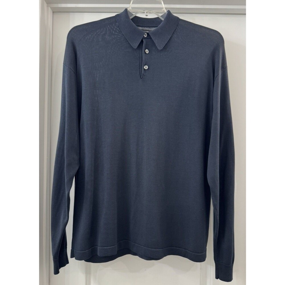 Murano Men's 100% Silk Navy blue Sweater Polo style Sz L Lightweight Pullover